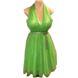 Elegant Lime Green Party Time Halter Top Style Formal Dress Size 6 by Lisa Kane